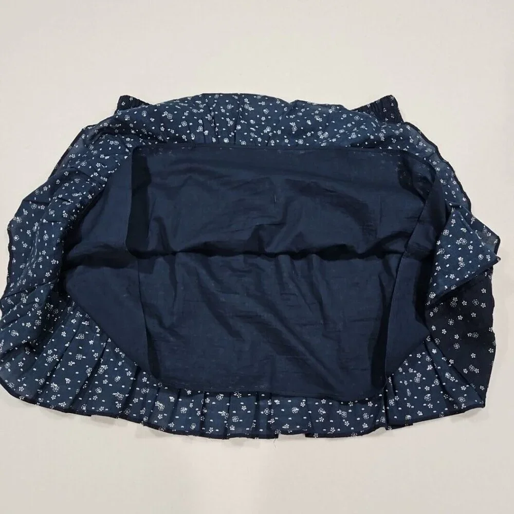 Madewell Womens Smock Waist Ruffle Mini Skirt Size‎ XL Navy Blue Floral Pull On